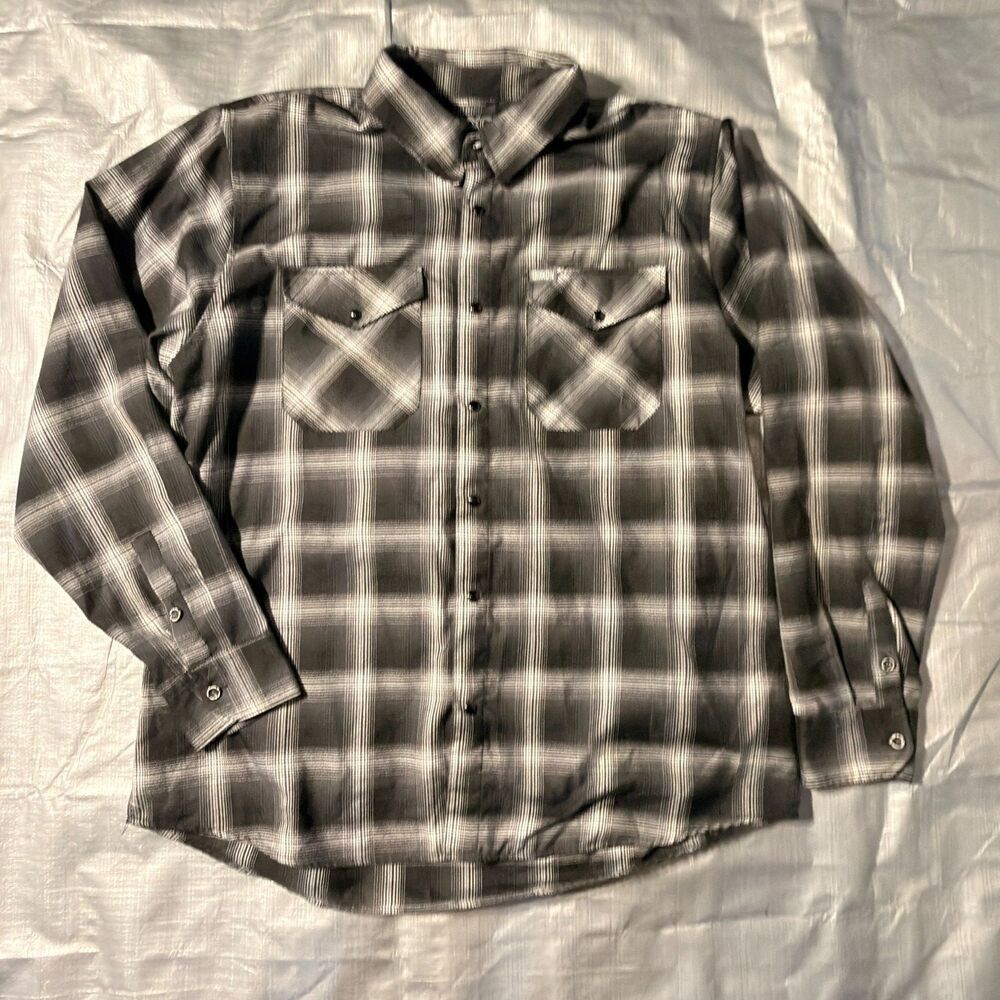 Dixxon The Static Flannel Shirt Mens 2XL Black Gray Plaid Snap Button D-Tech 2X